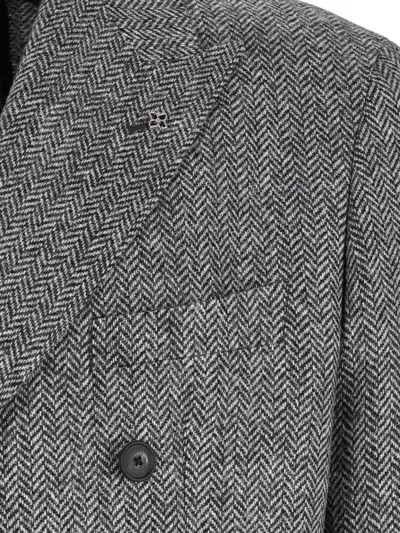 Tagliatore Tailored Double-breasted Herringbone Blazer In Gray