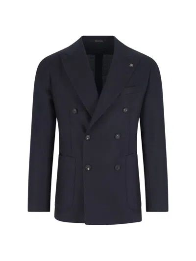 Tagliatore Double-breasted Tailored Jacket Flap Pockets In Black