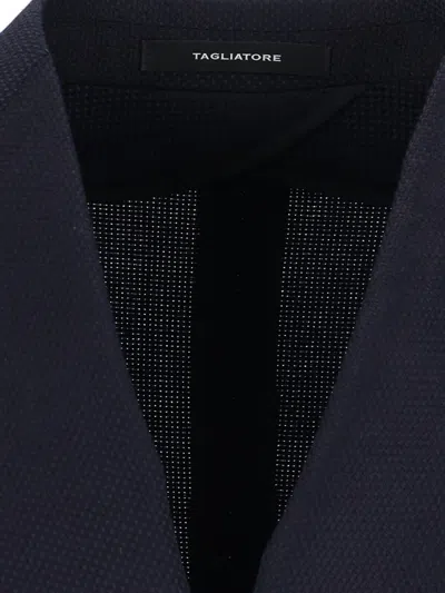 Tagliatore Double-breasted Tailored Jacket Flap Pockets In Black