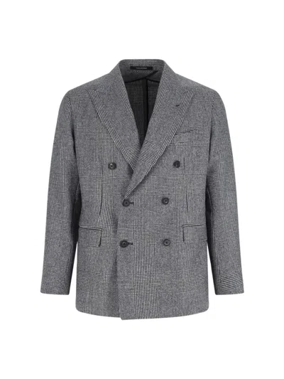 Tagliatore Double-breasted Houndstooth Suit With Signature Silver Details In Gray