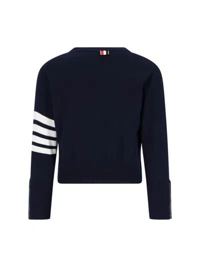 Thom Browne Ribbed Hem Knitwear With V-neckline And Striped Sleeves
