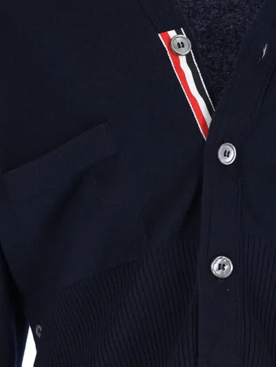 Thom Browne Ribbed Hem Knitwear With V-neckline And Striped Sleeves