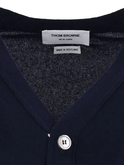 Thom Browne Ribbed Hem Knitwear With V-neckline And Striped Sleeves
