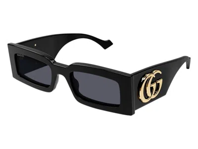 Pre-owned Gucci Women's  Rectangle Sunglasses In Black (gg1425s 001)