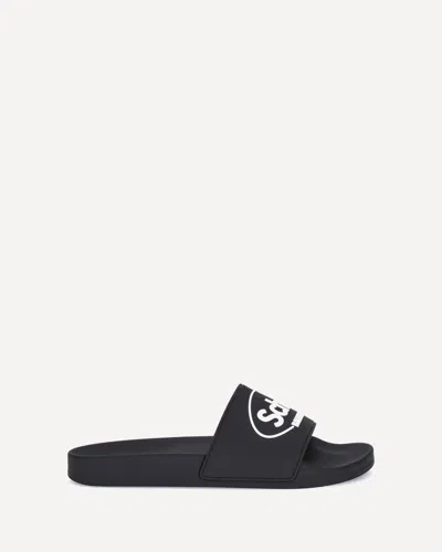 Balenciaga X Scholl Logo Pool Slides In Black