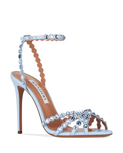 Aquazzura Tequila 105 Gem-embossed Leather Heeled Sandals In Blue