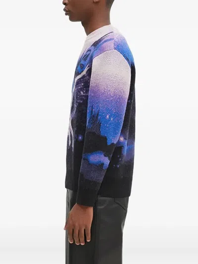 Aries Pegasus-print Crew-neck Sweater In Blue