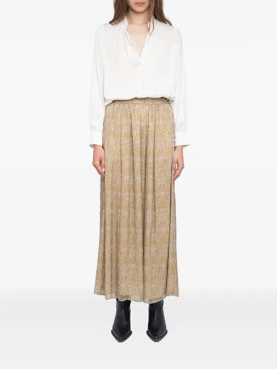 Zadig & Voltaire Womens Cloud Jady Metallic-stripe Chiffon Maxi Skirt In Brown