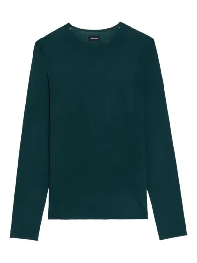 Zadig & Voltaire Teiss Raw-edge Crew-neck Sweater In Green