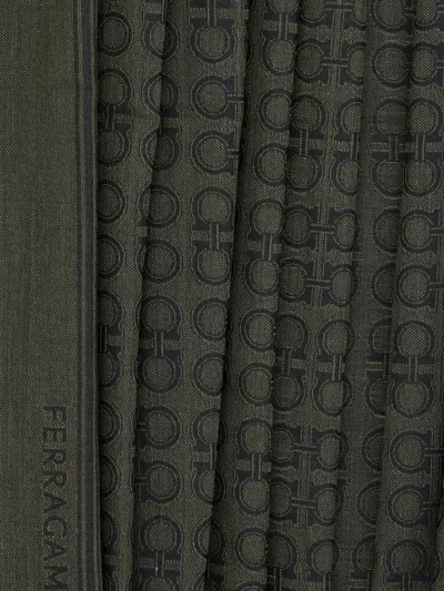 Ferragamo Gancini-motif Fringed Scarf In Black