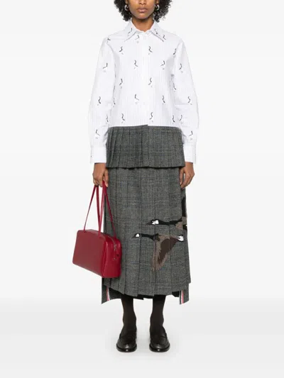 Thom Browne Pleated-hem Striped Shirt In Gray