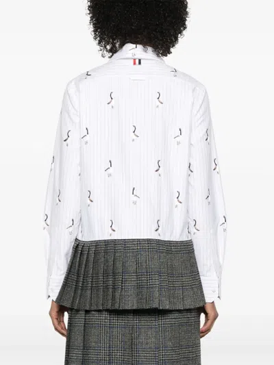 Thom Browne Pleated-hem Striped Shirt In Gray