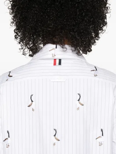 Thom Browne Pleated-hem Striped Shirt In Gray
