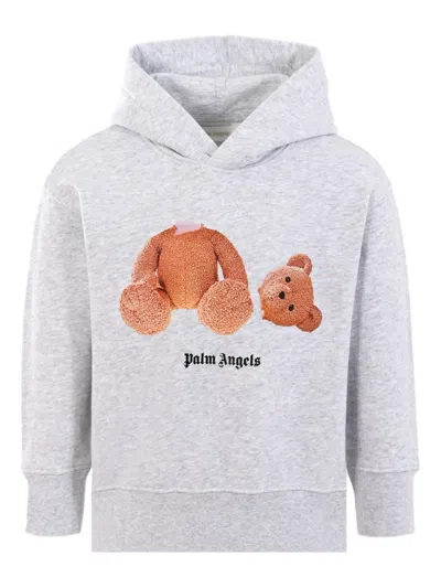 Palm Angels Bear Print Hoodie In Gray