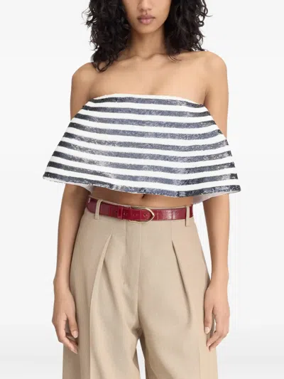 Jacquemus The Spezia Sequin-striped Strapless Top In Blue