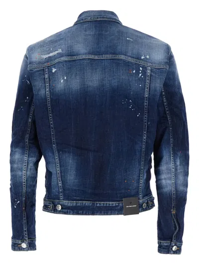 Dsquared2 Dan Blue Jacket With Classic Collar And All-over Painted Details In Denim Man