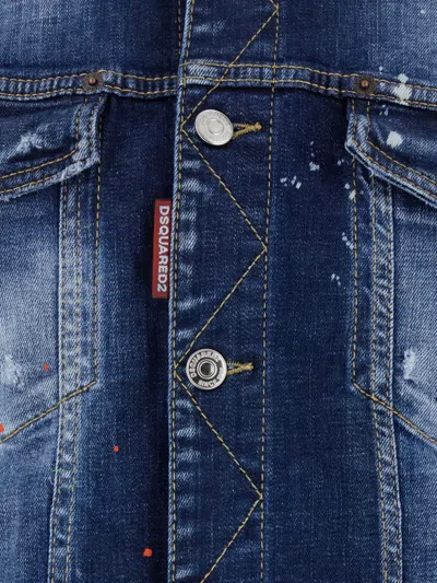 Dsquared2 Dan Blue Jacket With Classic Collar And All-over Painted Details In Denim Man