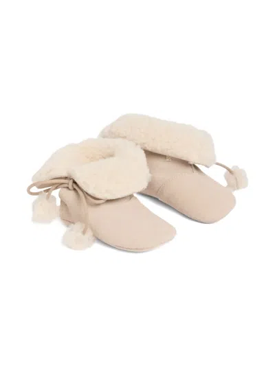 Bonpoint Pom-pom Suede Booties In Neutral