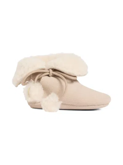 Bonpoint Pom-pom Suede Booties In Neutral