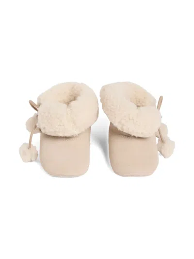 Bonpoint Pom-pom Suede Booties In Neutral