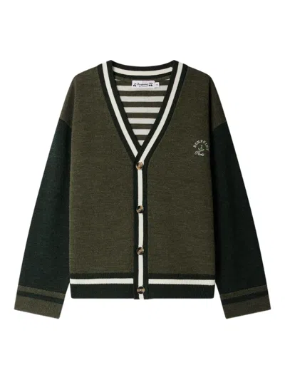 Bonpoint Julian Striped-panel Wool Cardigan In Green