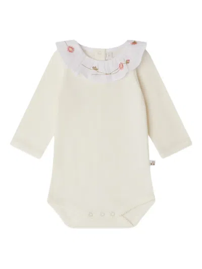 Bonpoint June Embroidered Ruffled Collar Bodysuit In White