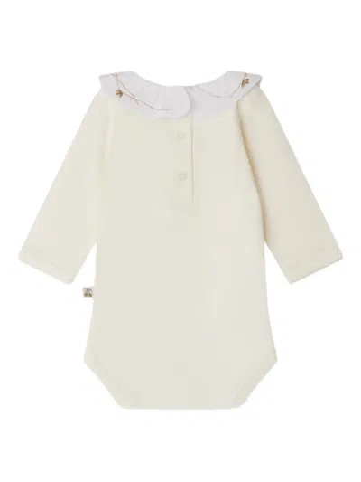 Bonpoint June Embroidered Ruffled Collar Bodysuit In White