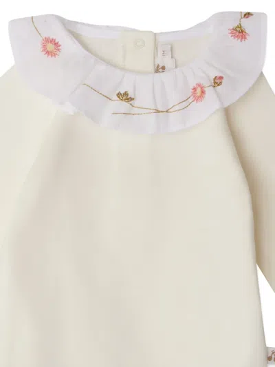Bonpoint June Embroidered Ruffled Collar Bodysuit In White