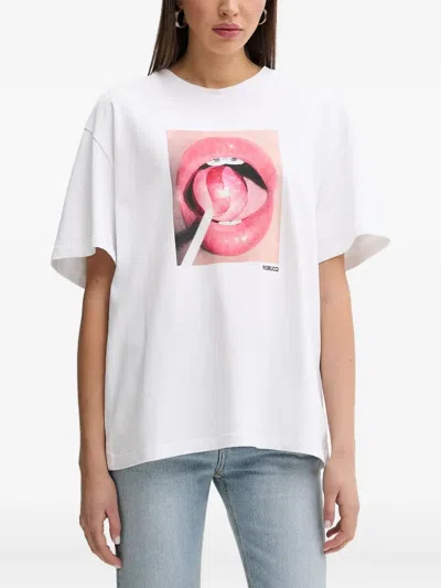 Fiorucci Lips Lollipop Print T-shirt In White