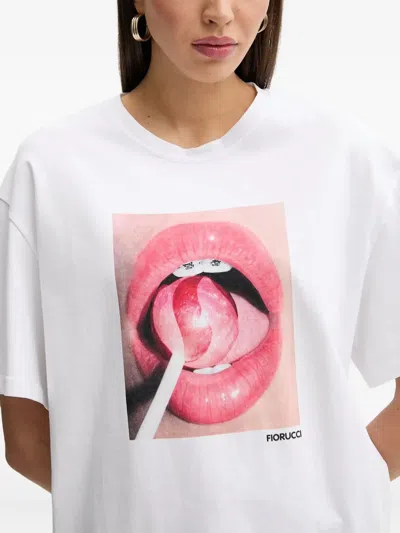 Fiorucci Lips Lollipop Print T-shirt In White