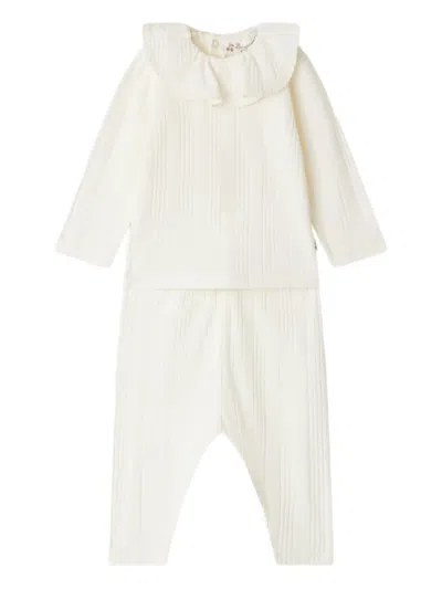 Bonpoint Ribbed Ruffled Two-piece Set In White