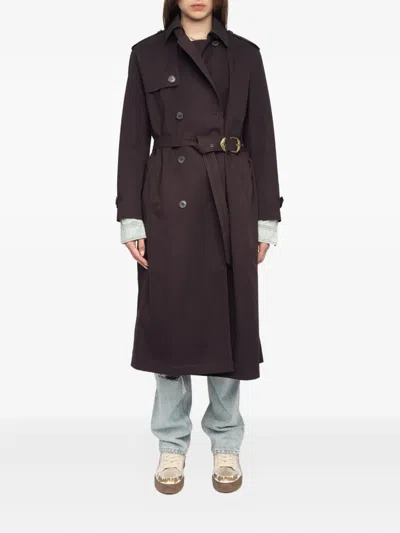Zadig & Voltaire Womens Dark Chocolate Kenar Double-breasted Cotton Trench Coat In Blue