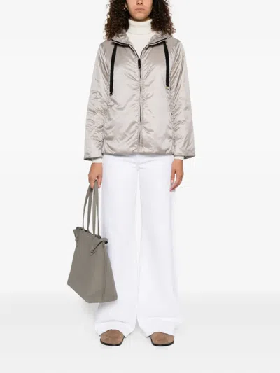 Max Mara The Cube Green Hooded Zip-front Jacket In Neutral