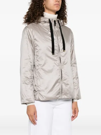 Max Mara The Cube Green Hooded Zip-front Jacket In Neutral