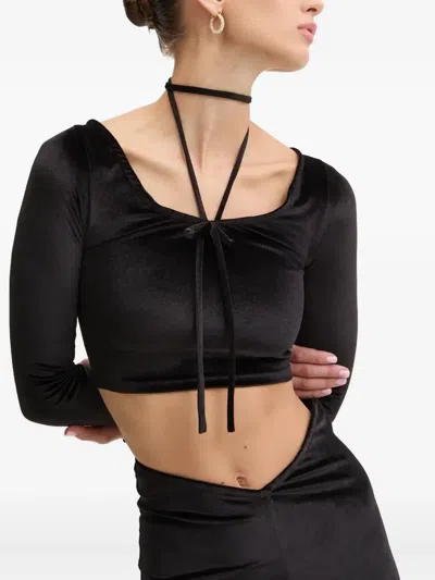 Fiorucci Tie-neck Velvet Top In Black