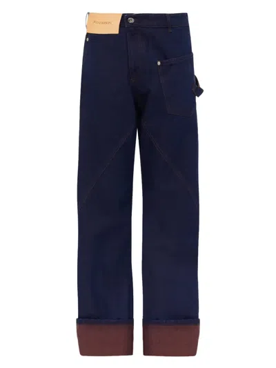 Jw Anderson Workwear Cotton Pants With Blue Twisted Leg In Blue