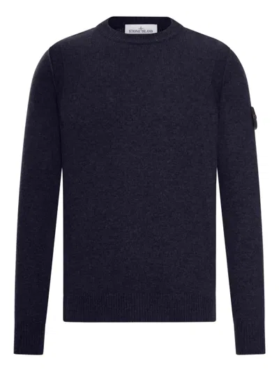 Stone Island Wool Round Neck Sweater In Blue