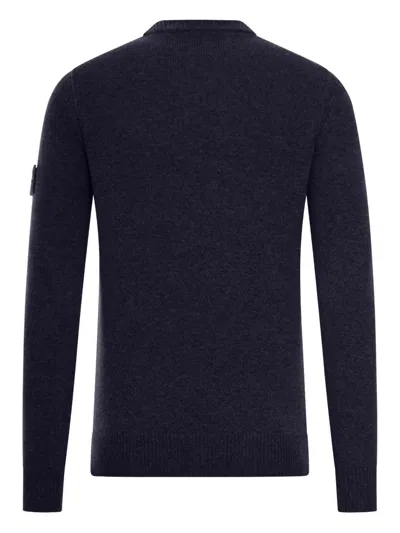 Stone Island Wool Round Neck Sweater In Blue