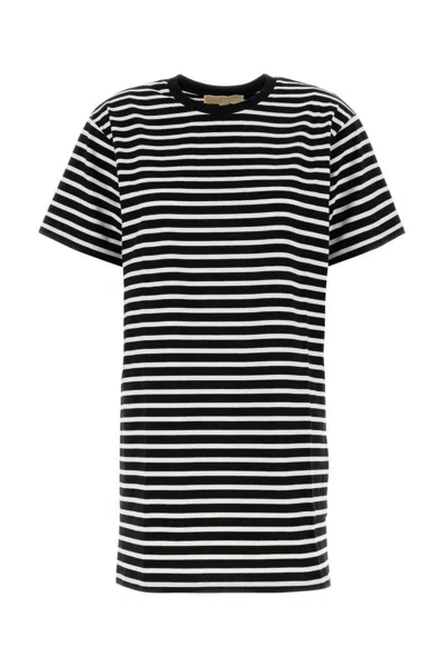 Michael Kors Crew Neck Striped Cotton T-shirt Dress In Black