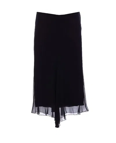 Victoria Beckham Asymmetric Hem Midi Skirt With Sheer Overlay In Black