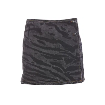 Ganni Tiger-print Denim Mini Wrap Skirt In Gray