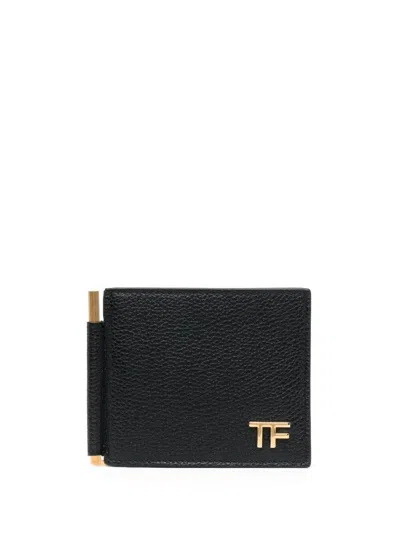 Tom Ford Money Clip Leather Wallet In Black