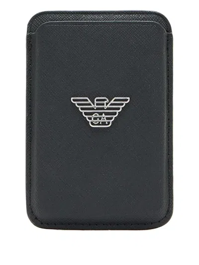Emporio Armani Asv Regenerated Saffiano Magnetic Card Holder In Black