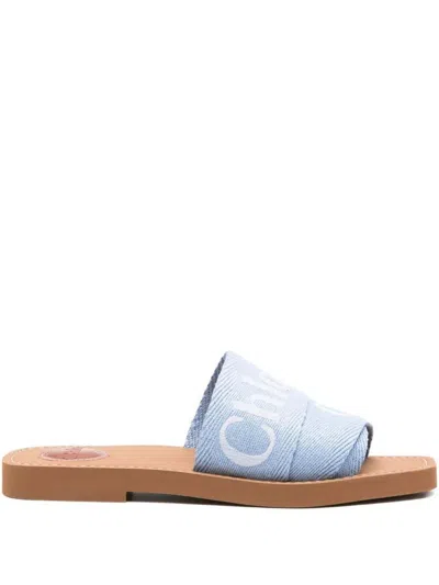 Chloé Logo-detail Flat Slides In Blue