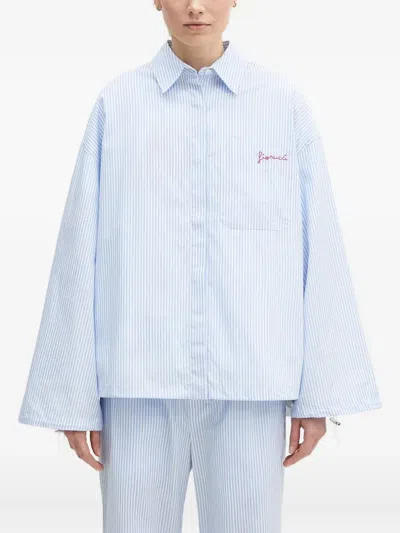 Fiorucci Striped Embroidered Shirt In Blue