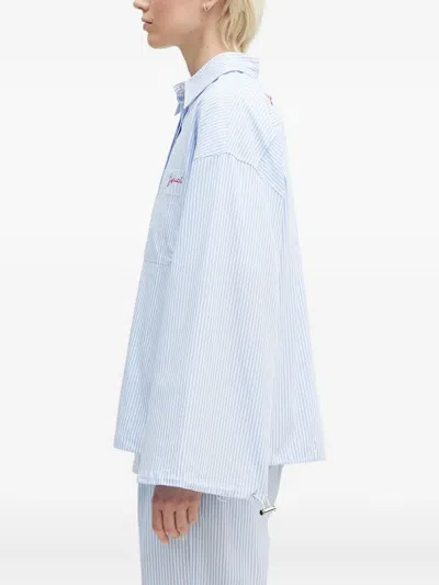 Fiorucci Striped Embroidered Shirt In Blue
