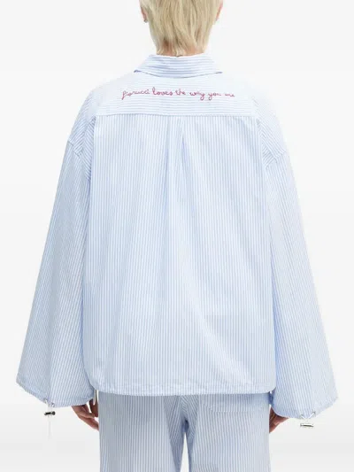 Fiorucci Striped Embroidered Shirt In Blue