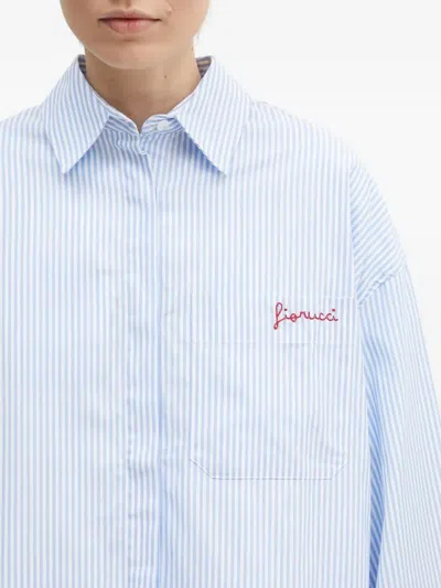 Fiorucci Striped Embroidered Shirt In Blue