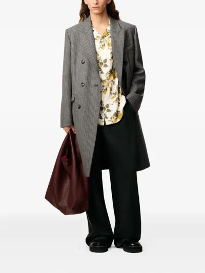 Ami Alexandre Mattiussi Grey Wool Herringbone Double Breasted Coat Grey In Gray