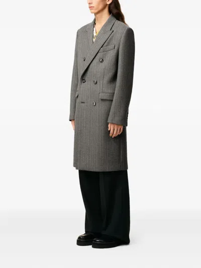 Ami Alexandre Mattiussi Grey Wool Herringbone Double Breasted Coat Grey In Gray